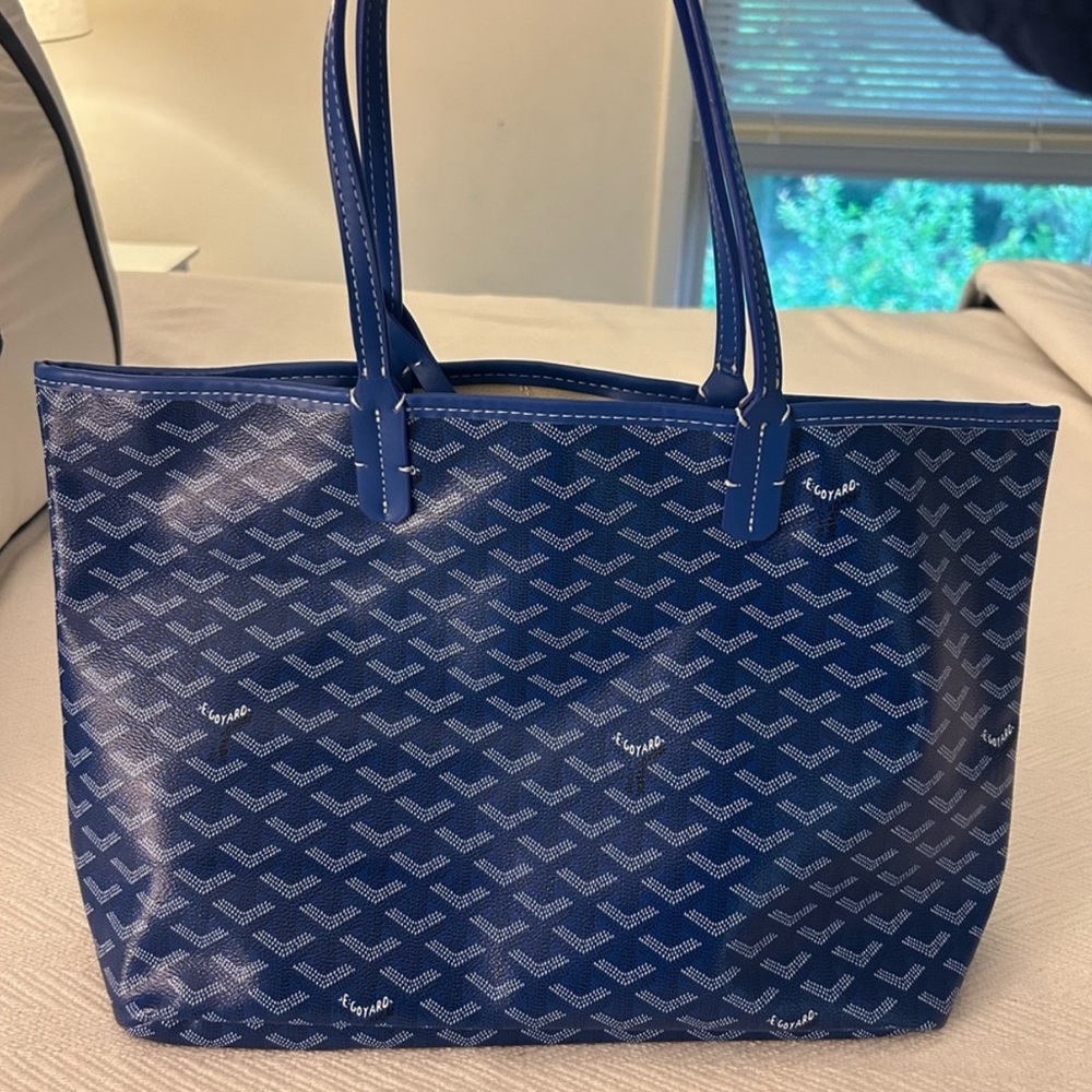 Designer style Stylish Blue Tote Bag with Matching Pouch inspired tote - Picture 2 of 6
